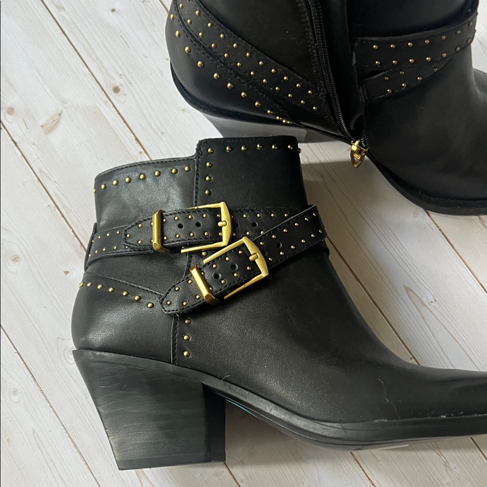 Dolce Vita Black Ankle Boots with Gold Buckles